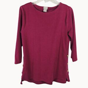 Chico's Tunic Womens 1 Wine Red Soft Comfy Normcore Business Casual Office Shirt